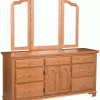 Light wooden dresser with triple mirror