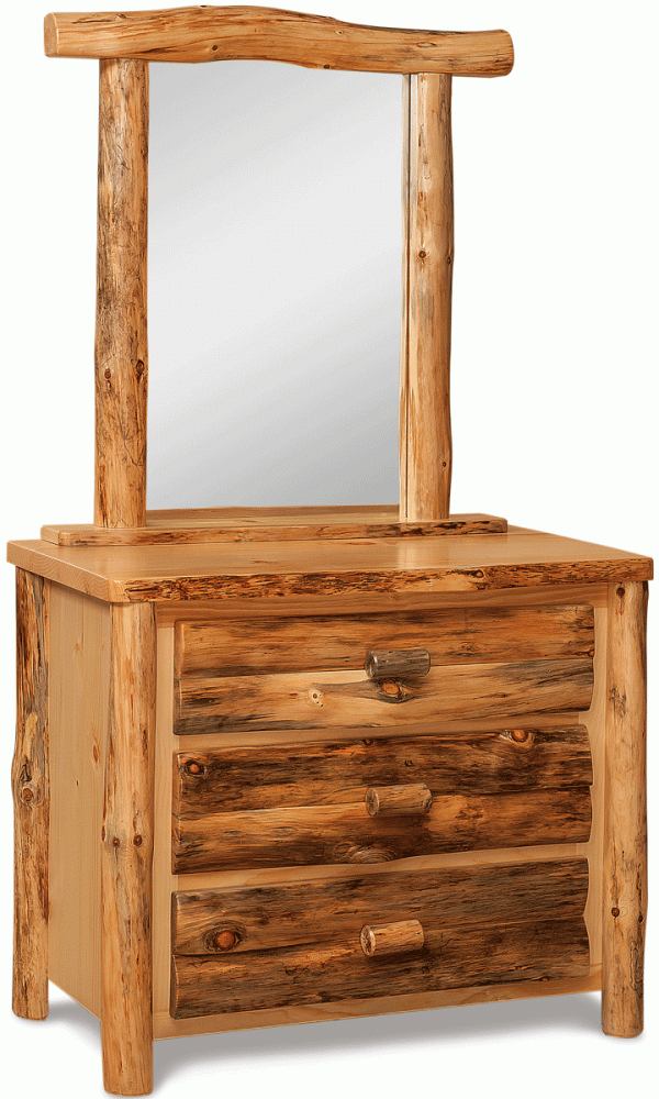 Rustic Slab 3-Drawer Dresser With Mirror