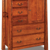 Wooden dresser with a door and multiple drawers