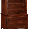 dark red wooden cabinet with 5 full drawers and 2 half drawers