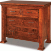 red wooden dresser with 4 drawers