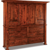 red wooden cabinet with drawers and doors