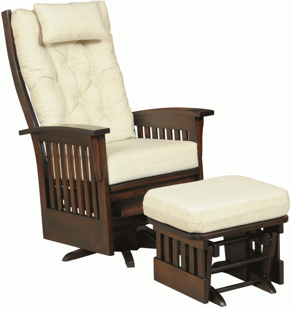 wooden chair and foot stool with white padding